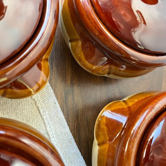 4 Ceramic Individual Pots Crocks Oven Baking Casserole Bean Onion Soup Taiwan - Picture 9 of 15